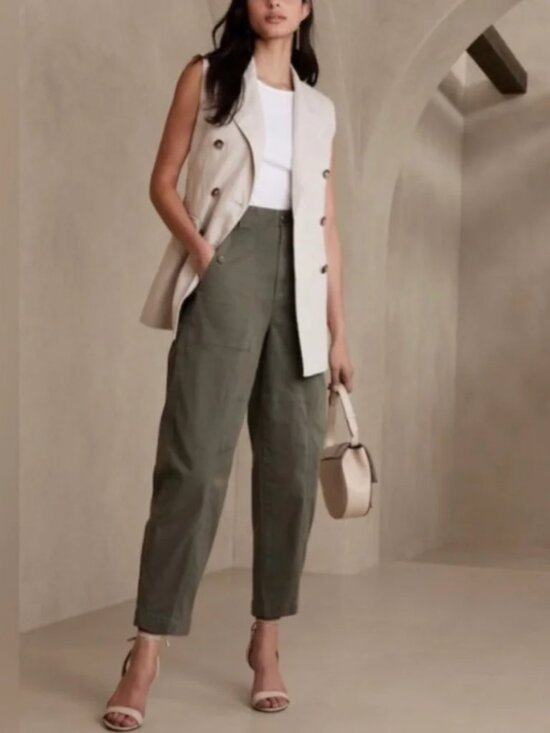 Banana Republic Pants - Banana Republic The Barrel Pants Size 14 Long Olive Green Utility Normcore Boho